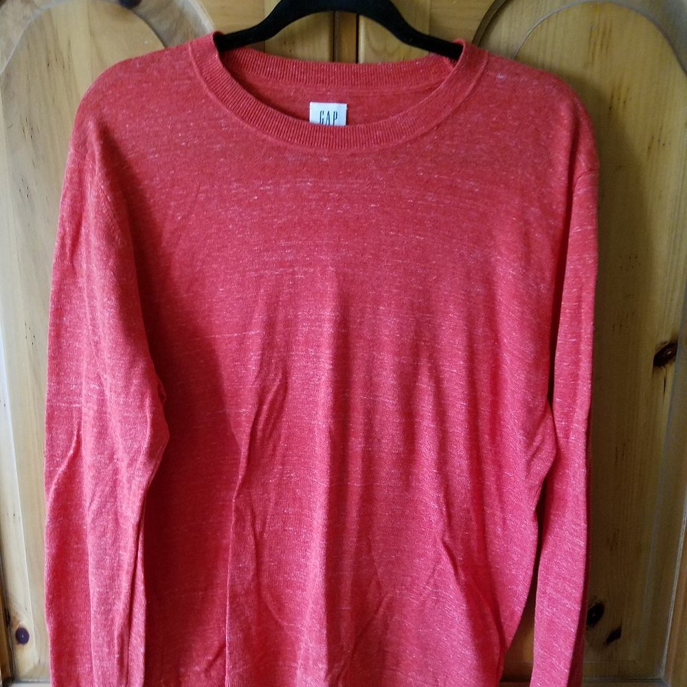 Mens GAP Orange/Coral Cotton Polyester Knit Medium Crewneck Sweater EUC